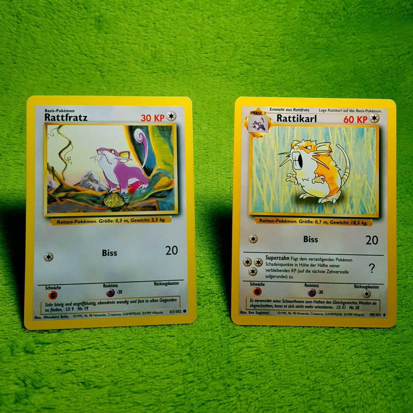 Pokemon - Rattfratz 61/102 & Rattikarl 40/102 - Base Set (1999) - MINT