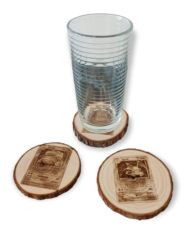 3 Holz Untersetzer mit Motiven von Glurak, Turtok & Bisaflor